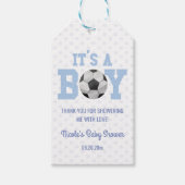 Het is een jongen! Blauw Voetbal Baby shower Cadeaulabel (Voorkant)