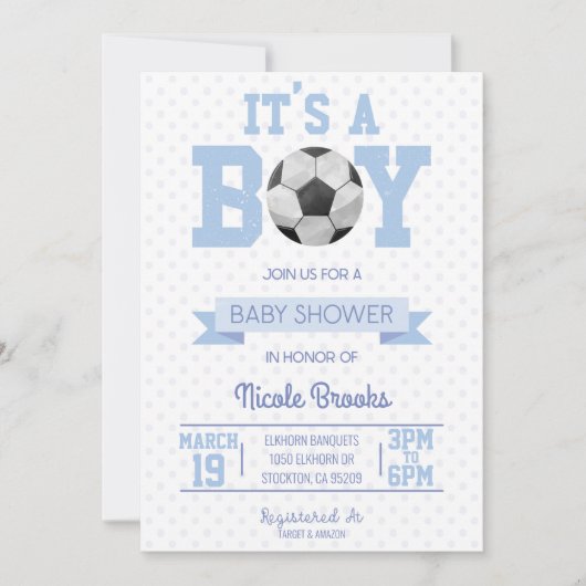 Het is een jongen! Blauw Voetbal Baby shower Kaart (Voorkant)