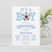 Het is een jongen! Blauw Voetbal Baby shower Kaart (Staand voorkant)