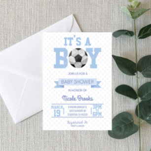 Het is een jongen! Blauw Voetbal Baby shower Kaart