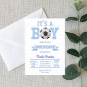 Het is een jongen! Blauw Voetbal Baby shower Kaart