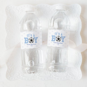Het is een jongen! Blauw Voetbal Baby shower Waterfles Etiket