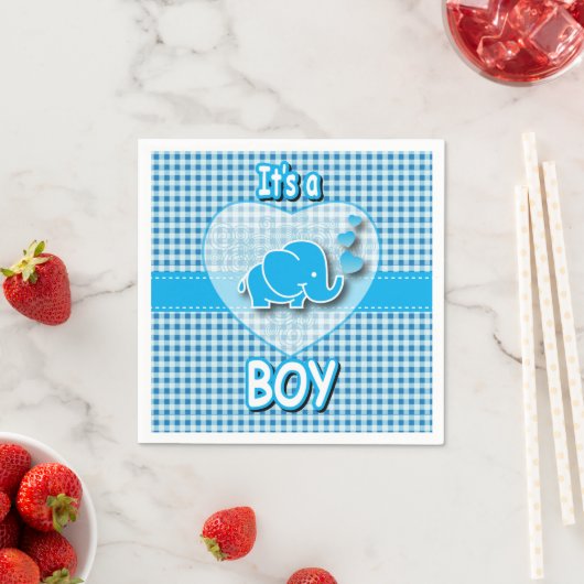 Het is een jongen, blauw & wit geruite met Baby ol Servetten (Insitu)
