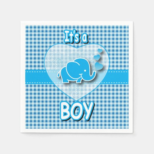 Het is een jongen, blauw & wit geruite met Baby ol Servetten (Voorkant)