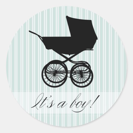 Het is een jongen! Blauwe Baby Buggy Sticker (Voorkant)
