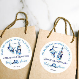 Het is een jongen blauwe baby schoenen dank je wel ronde sticker