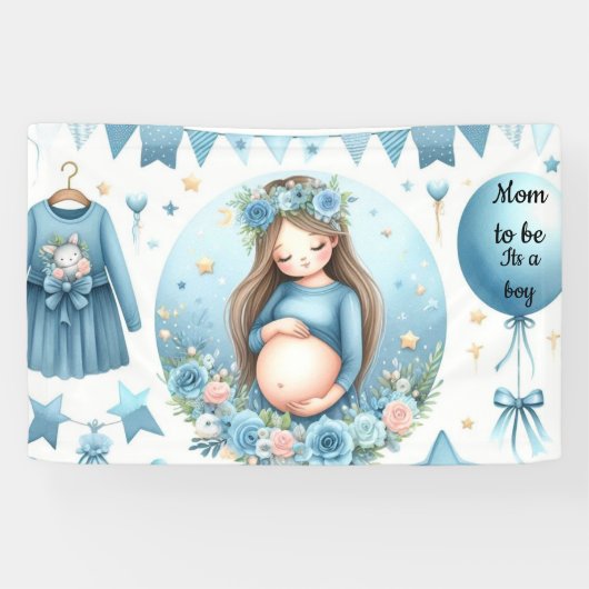 Het Is Een Jongen Blauwe Baby Shower Banner (Horizontaal)