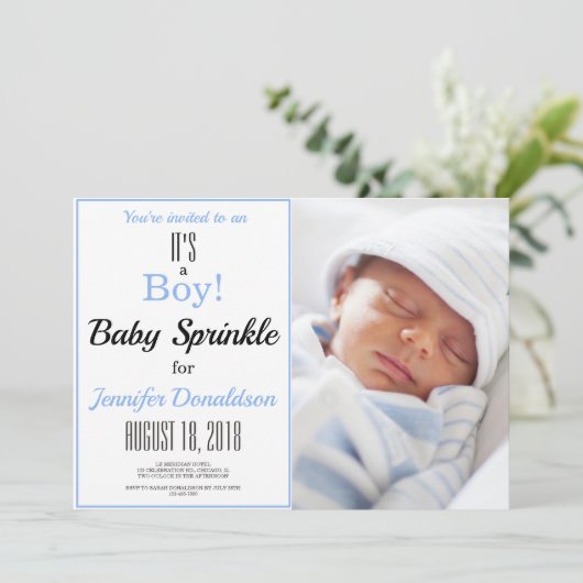 Het is een jongen! Blauwe baby sprinkle foto uitno Kaart (Staand voorkant)