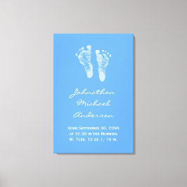 Het is een Jongen Blauwe Baby Voetafdrukken Geboor Canvas Afdruk