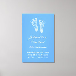 Het is een Jongen Blauwe Baby Voetafdrukken Geboor Canvas Afdruk