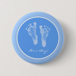 Het is een Jongen Blauwe Baby Voetafdrukken Geboor Ronde Button 5,7 Cm
