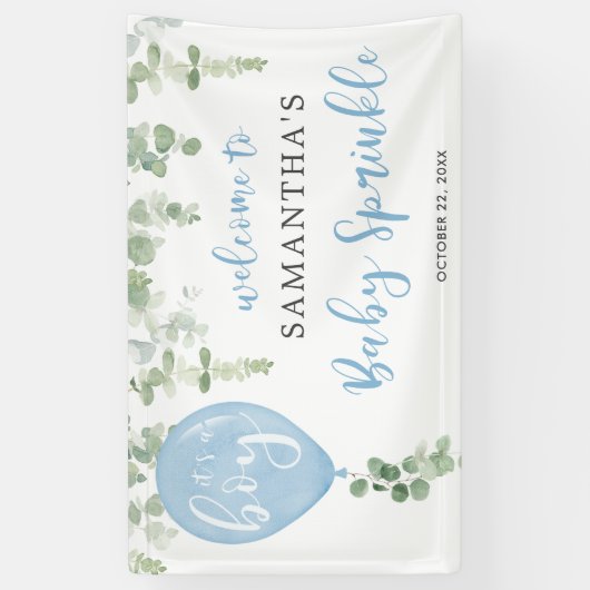 Het is een jongen blauwe ballon eucalyptus baby sp spandoek (Verticaal)