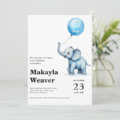 Het is een jongen blauwe ballon schattig olifant b kaart (Staand voorkant)