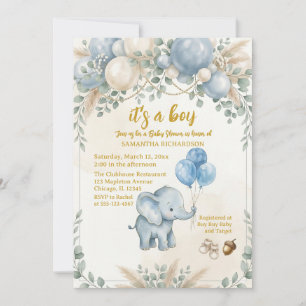 Het is een jongen blauwe ballon schattige olifant  kaart