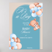 Het is een jongen blauwe beige ballon baby shower  poster (Voorkant)