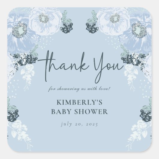 Het is een jongen Blauwe bloem baby shower Vierkante Sticker (Voorkant)