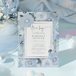 Het Is Een Jongen Blauwe Bloemige Baby Shower Kaart