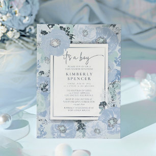 Het Is Een Jongen Blauwe Bloemige Baby Shower  Kaart