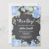 Het is een jongen Blauwe bloemige babyshower krijt Kaart (Voorkant)