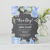Het is een jongen Blauwe bloemige babyshower krijt Kaart (Staand voorkant)