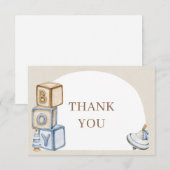 Het is een jongen blauwe boho blokken en speelgoed bedankkaart (Voorkant / Achterkant)