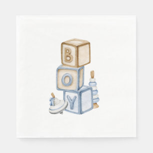 Het is een jongen blauwe boho houten blokken en sp servet