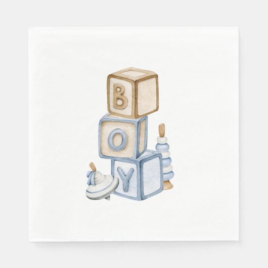 Het is een jongen blauwe boho houten blokken en sp servet (Voorkant)
