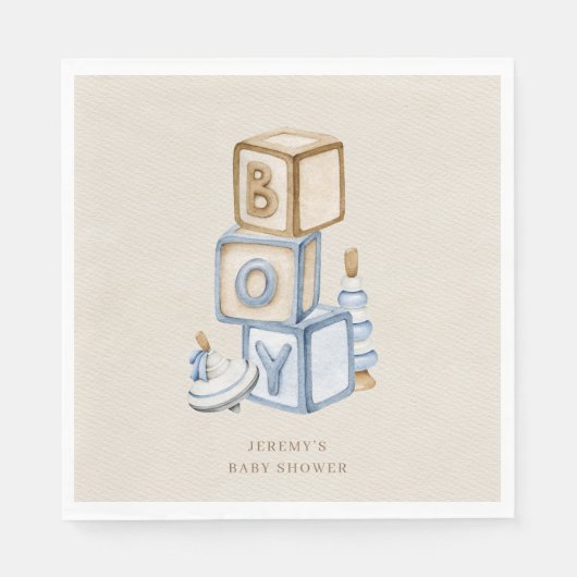 Het is een jongen blauwe boho houten blokken en sp servet (Voorkant)