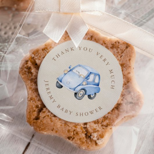 Het is een jongen blauwe boho retro auto dank je ronde sticker