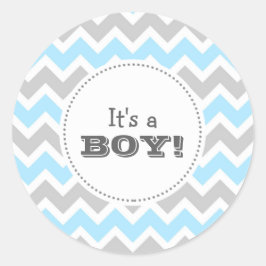 Het is een JONGEN! blauwe chevron envelop zegel
