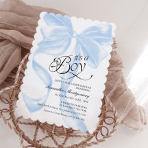 Het is een jongen Blauwe Coquette Boog Baby Uitnod