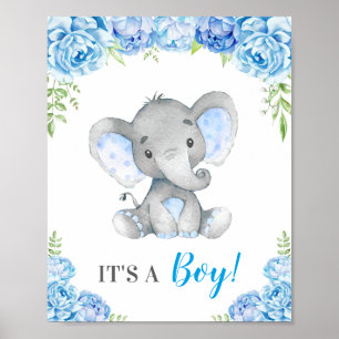 Het is een Jongen Blauwe Elephant Baby Boy Shower  Poster