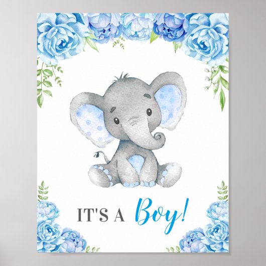 Het is een Jongen Blauwe Elephant Baby Boy Shower  Poster (Voorkant)