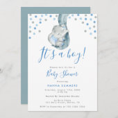 Het is een Jongen Blauwe Elephant Baby shower Uitn Kaart (Voorkant / Achterkant)