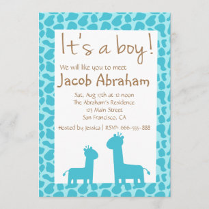 Het is een jongen Blauwe Giraffe Silhouetten Baby  Kaart