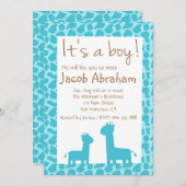 Het is een Jongen Blauwe Giraffe Silhouettes Baby  Kaart (Voorkant / Achterkant)