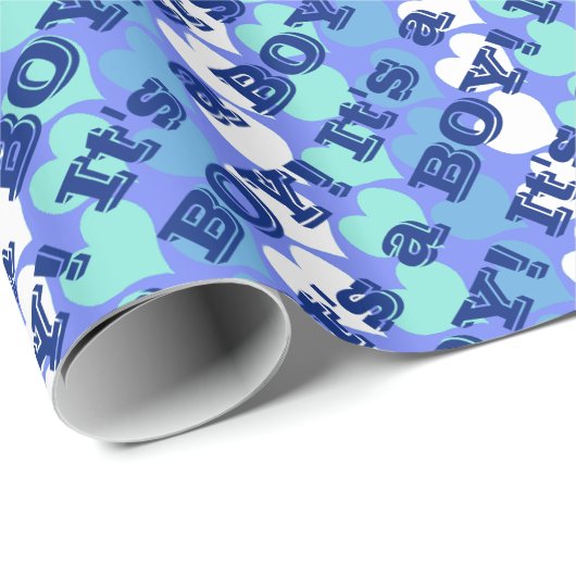 Het is een Jongen Blauwe Harten Cadeaupapier (Rol Hoek)