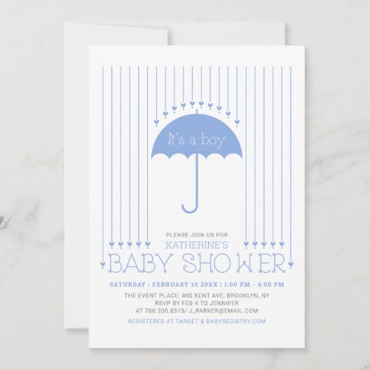 Het is een jongen | Blauwe harten en eenduidig Bab Kaart (Voorkant)