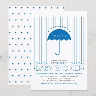 Het is een jongen   Blauwe Harten & Paraplu Baby S Kaart