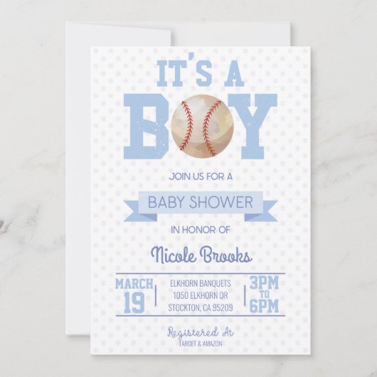 Het is een jongen! Blauwe honkbal baby shower uitn Kaart (Voorkant)