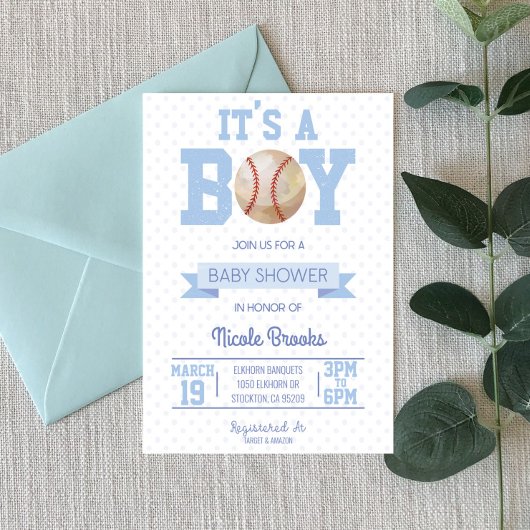 Het is een jongen! Blauwe honkbal baby shower uitn Kaart