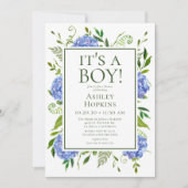 Het is een jongen Blauwe Hortensia Baby Shower  Kaart (Voorkant)
