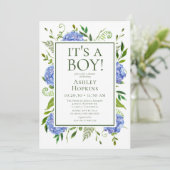 Het is een jongen Blauwe Hortensia Baby Shower  Kaart (Staand voorkant)