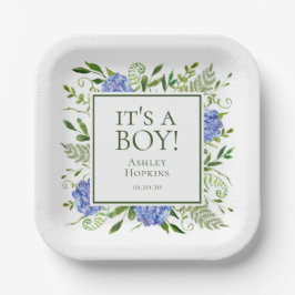 Het Is Een Jongen Blauwe Hortensia Jongens Baby Sh Papieren Bordje