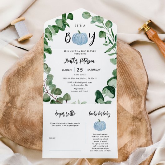 Het Is Een Jongen Blauwe Pompoen Jongen Baby Showe All In One Uitnodiging