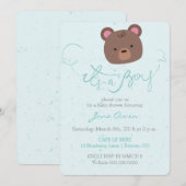Het is een jongen blauwe teddy beer baby shower ui kaart (Voorkant / Achterkant)