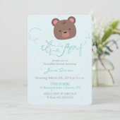 Het is een jongen blauwe teddy beer baby shower ui kaart (Staand voorkant)