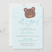 Het is een jongen blauwe teddy beer baby shower ui kaart (Voorkant)