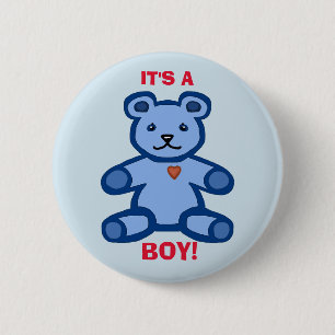"Het is een jongen" blauwe teddybeer Ronde Button 5,7 Cm