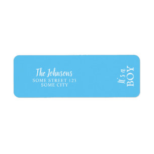 Het is een jongen Blauwe typografie Baby Shower ad Etiket
